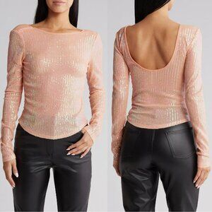 NWT New $98 Free People Unapologetic Sequin Long Sleeve Peach Top Size S